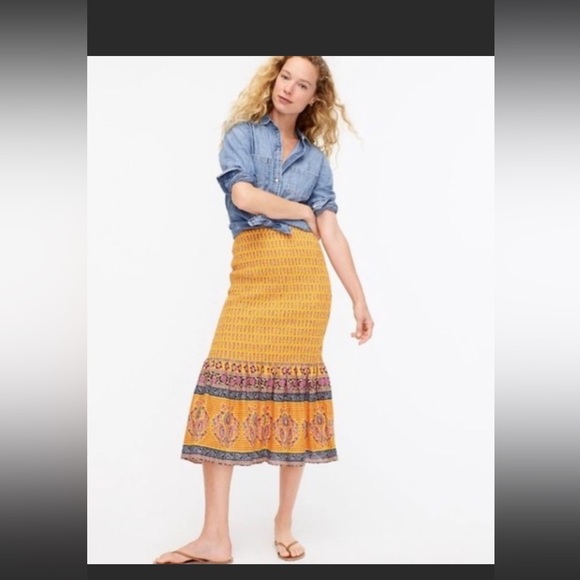 J. Crew Smocked skirt in sunny block print - Picture 3 of 3